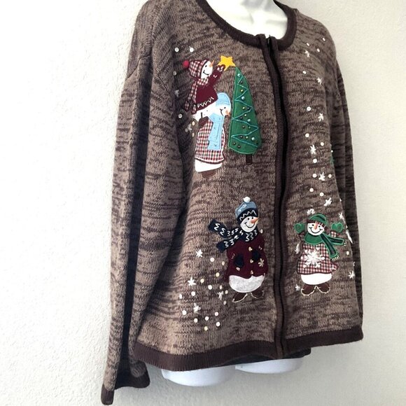 VINTAGE SNOWMAN CHRISTMAS JACKET BROWN PLUS 2X - Picture 3 of 12